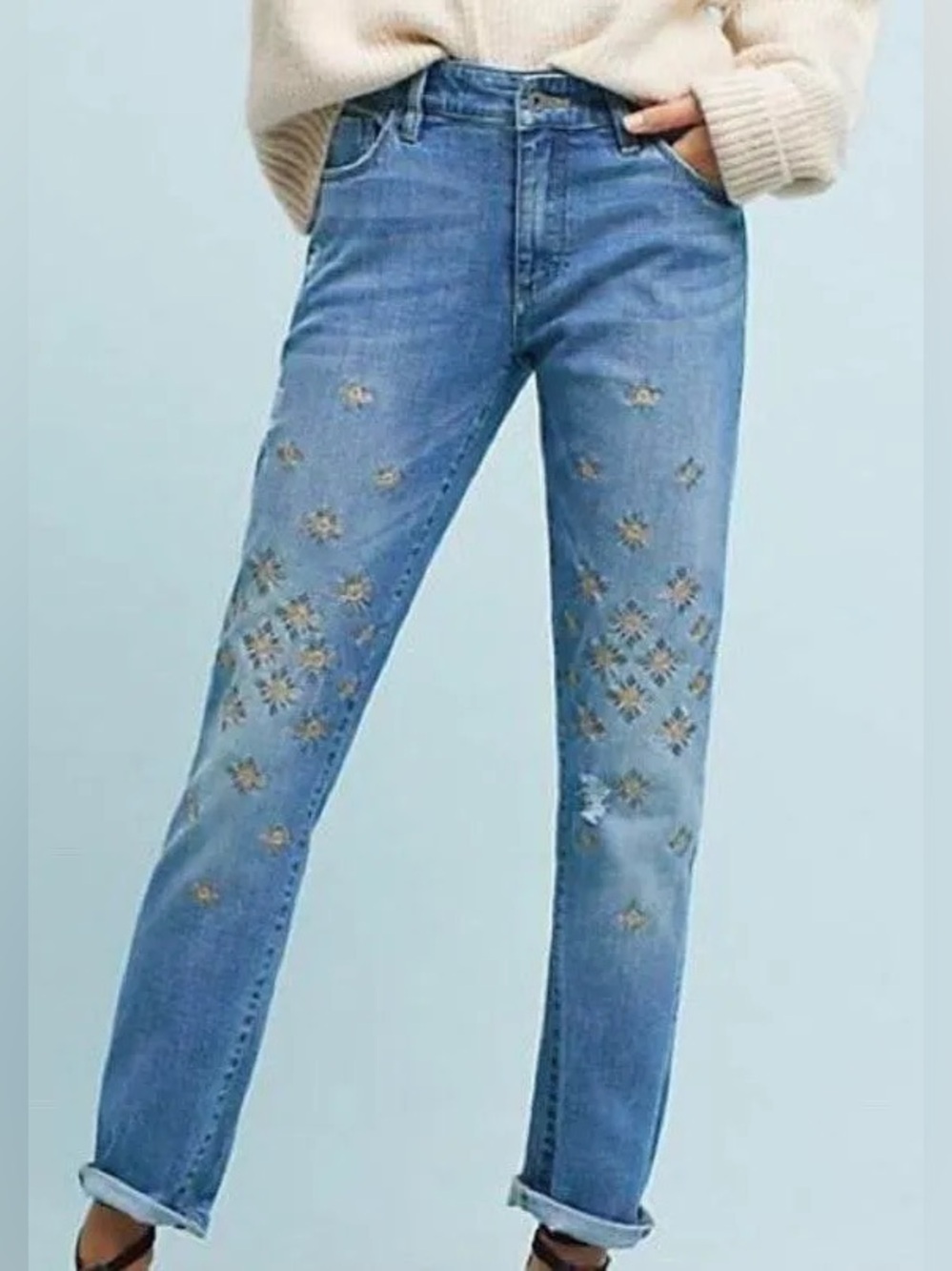 Anthropologie Pilcro and the letterpress Embroidered slim Boyfriend Jeans